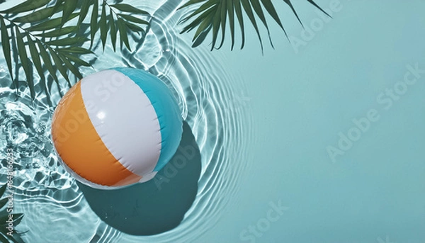 Obraz Top view of tropical leaf shadow on water surface. Transparent Overlay of a Palm Leaf Silhouette, png