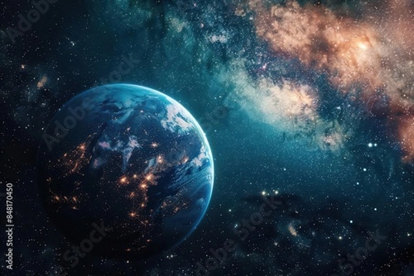 Fototapeta planet earth with starry background outer space concept illustration