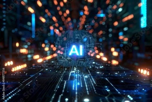 Obraz AI Technology in Digital Matrix, Futuristic Cyber Network, Advanced Digital Innovation