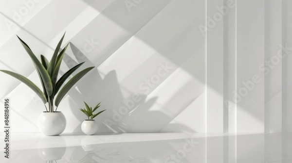 Fototapeta Construct a minimalist white background with geometric shapes for a professional website design.