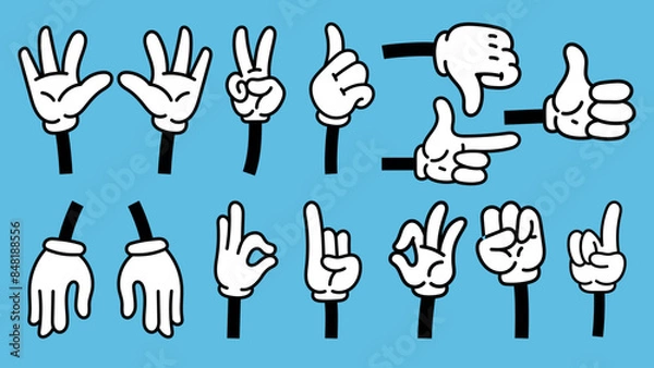Fototapeta Set of Retro Cartoon Hand Gesture