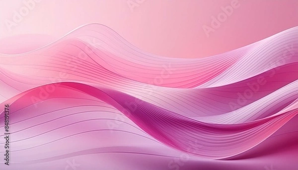 Fototapeta Abstract background with smooth waves in pink and magenta tones. Waved shaped lines transparent whispers background. Elegant geometric banner background. AI generative