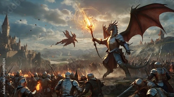 Obraz A battle scene in a fantasy world, gameplay.