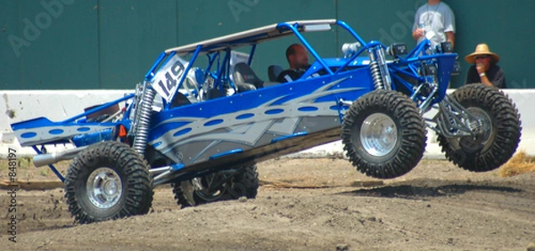 Obraz blue sand car leaping