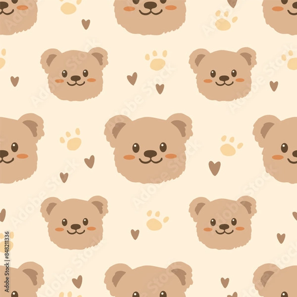 Fototapeta Cute smiling brown bear seamless pattern vector illustration.