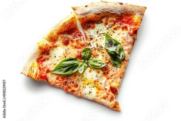 Fototapeta Neapolitan pizza Margherita isolated on white background. One slice  top view.