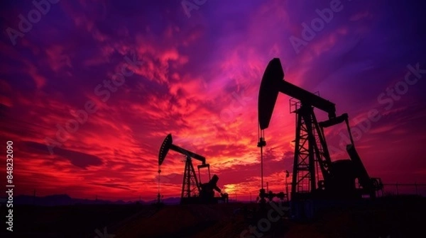 Obraz The oil pumpjacks at sunset