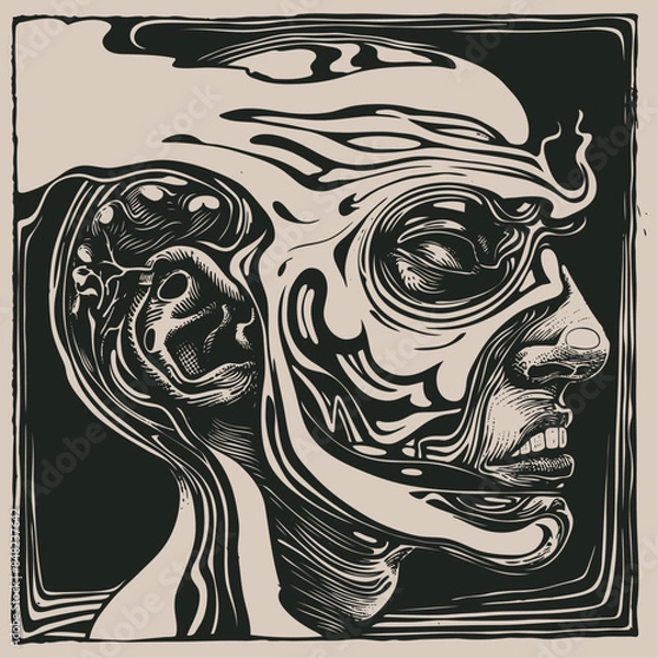 Fototapeta Shaman and hallucinogenic smoke, vector