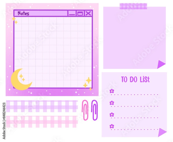 Fototapeta Set Of Planner memo notes todo list