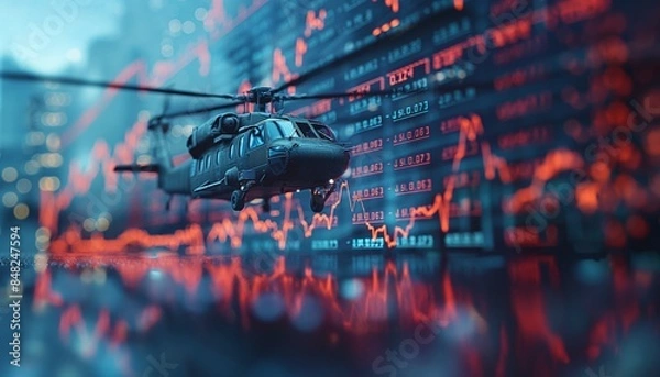 Obraz Helicopter with stock market data overlay