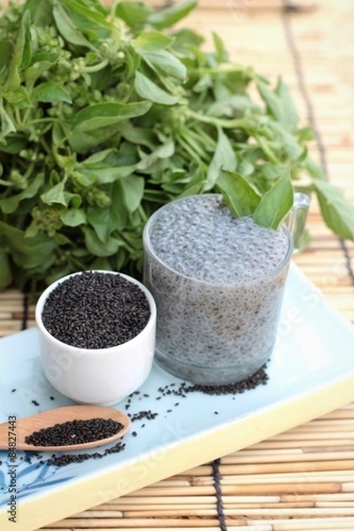 Fototapeta Basil seeds for fiber beverage and raw seed