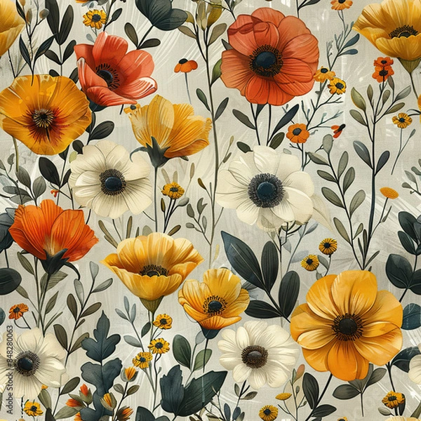 Fototapeta seamless botanical flower vintage pattern on dusty
