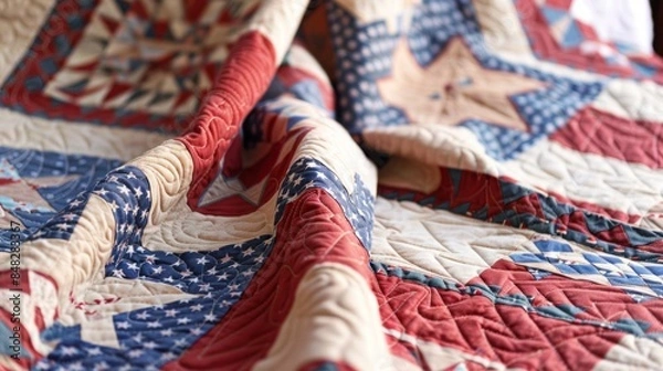 Obraz detailed shot of a patriotic quilt with red, white, and blue patterns