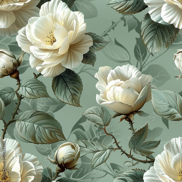 Fototapeta seamless botanical flower vintage pattern on dusty