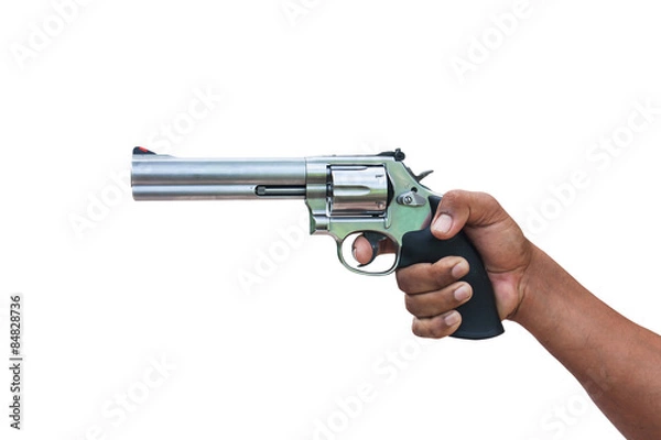 Fototapeta hand holding revolvers on isolate white background