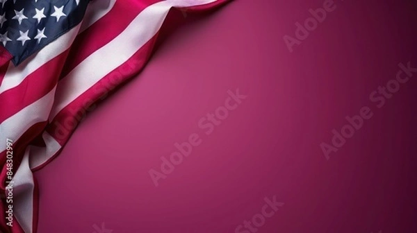 Fototapeta plain dark pink background with a USA flag theme in the corner and copy space for text on the bottom