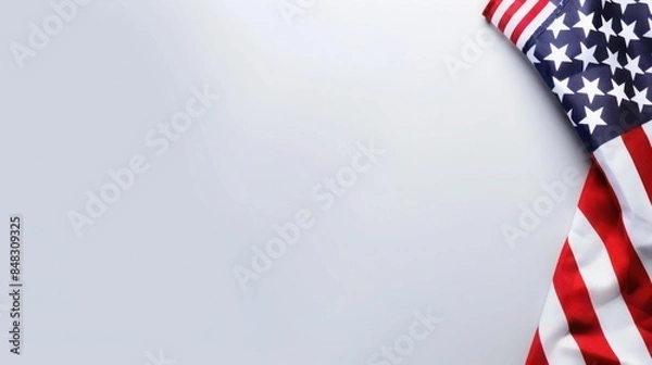 Fototapeta plain light gray background with a USA flag theme in the corner and copy space for text on the top