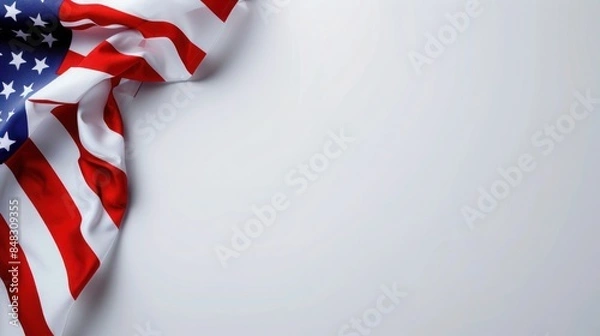 Fototapeta plain light gray background with a USA flag theme in the corner and copy space for text on the left
