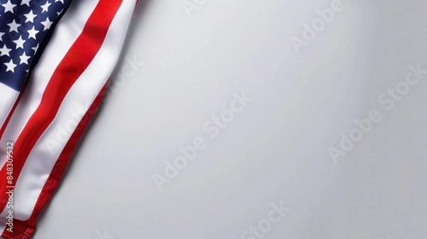 Fototapeta plain light gray background with a USA flag theme in the corner and copy space for text on the left