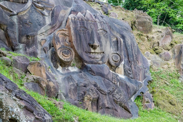Fototapeta Unakoti a hindu archaeological site of bas relief structures from the ninth century. A must visit tourist destination in Tripura state of India.