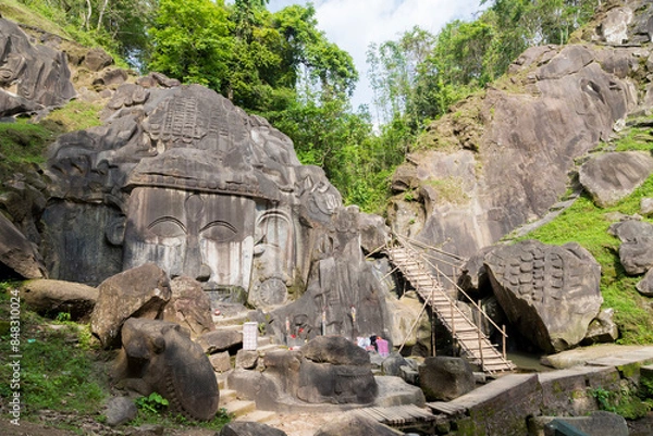 Fototapeta Unakoti a hindu archaeological site of bas relief structures from the ninth century. A must visit tourist destination in Tripura state of India.