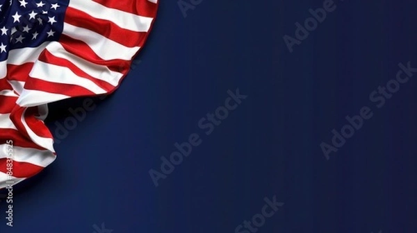 Obraz plain navy blue background with a USA flag theme in the corner and copy space for text on the bottom