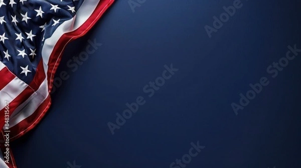 Obraz plain navy blue background with a USA flag theme in the corner and copy space for text on the bottom