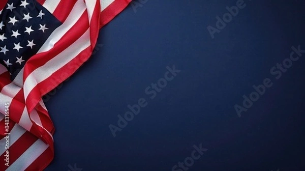 Obraz plain navy red background with a USA flag theme in the corner and copy space for text on the bottom