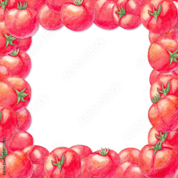 Fototapeta Watercolor border square frame with tomatoes