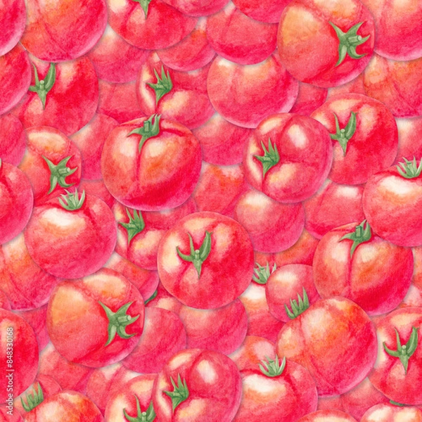 Fototapeta Watercolor seamless pattern with tomatoes