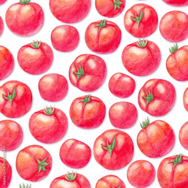 Fototapeta Watercolor seamless pattern with tomatoes
