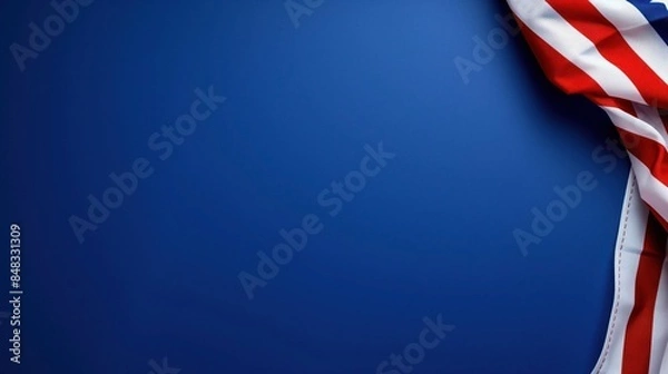 Fototapeta plain royal blue background with a USA flag theme in the corner and copy space for text on the right