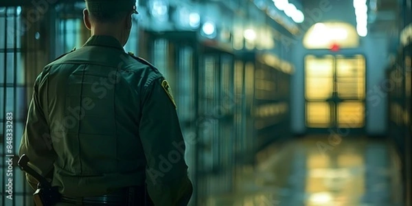 Obraz Official overseeing rules enforcement in a correctional facility. Concept Correctional Facility Oversight, Rules Enforcement, Official Monitoring, Prison Regulations, Administrative Supervision