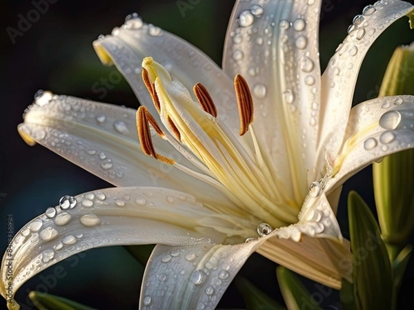 Obraz White lily with waterdrops in the sunset light