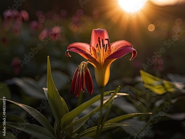 Obraz Burgundy lily in the sunset light