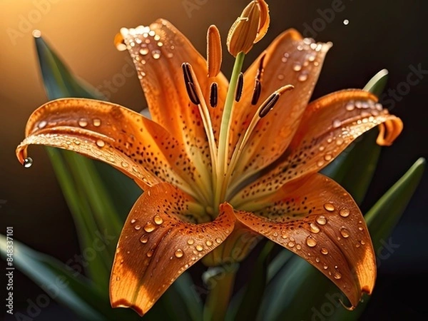 Obraz Orange lily with waterdrops in the sunset light