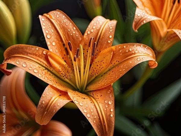 Obraz Orange lily with waterdrops in the sunset light