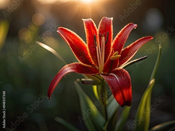 Obraz Red lily in sunset light