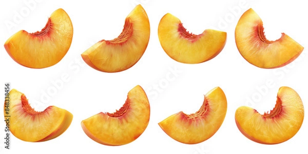 Obraz Set of Fresh Peach Slice isolated on transparent png background. Generative ai