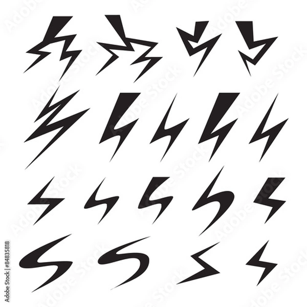 Fototapeta Set of Lightning bolt icon. Isolated vector object