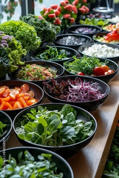 Obraz A salad bar featuring fresh greens