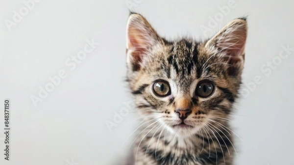 Obraz Adorable brown cat sitting and gazing at the camera cute kitten on white backdrop close up portrait of a furry animal