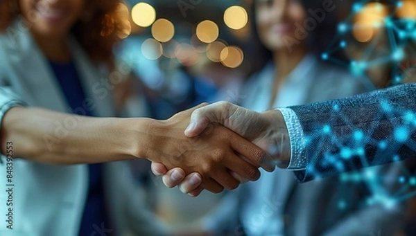 Fototapeta A handshake between two people in a business setting