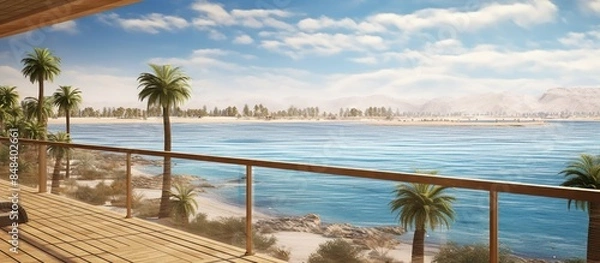 Fototapeta Ocean View From a Wooden Balcony