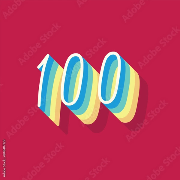 Fototapeta Digit or number 100, 3D  shadow Digit, Typography minimal design.
