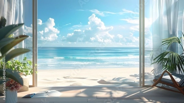 Fototapeta View on the beach with white sand Generative Ai