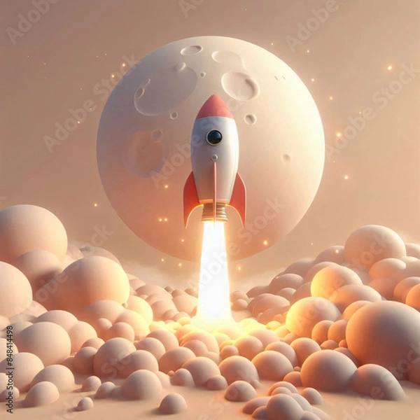 Obraz 3D render of a rocket launching