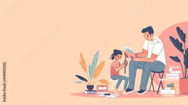 Fototapeta Father and daughter bonding while crafting together.