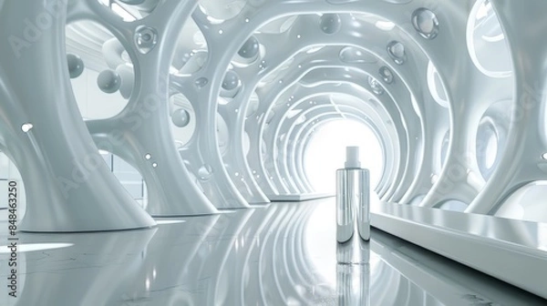 Obraz Futuristic White Tunnel With Silver Bottle