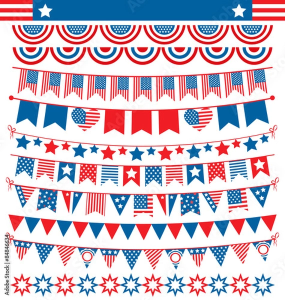 Fototapeta USA Celebration Trznadle Girlandy Flagi Płaskie Narodowe